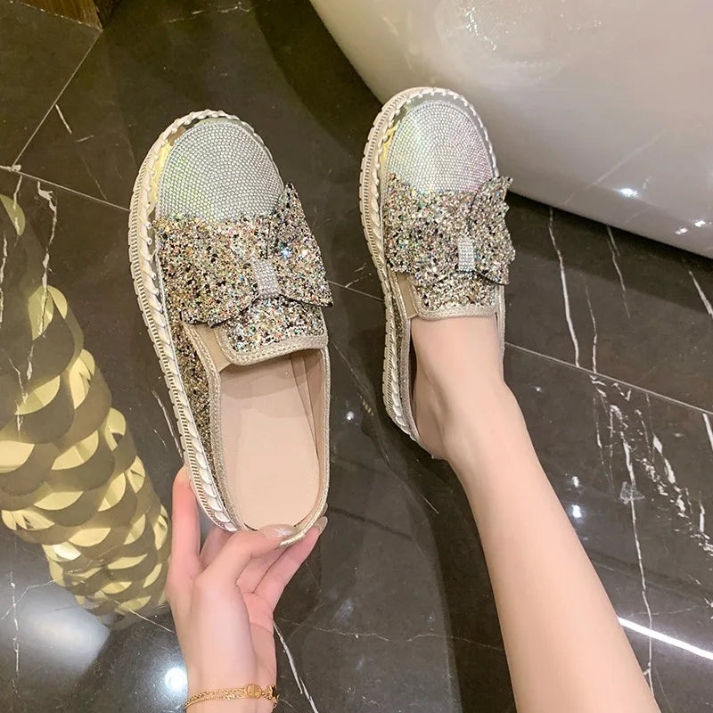 Women's Rhinestone Luxury Flats Slippers 2026 Fashion Slip-on Crystal Zpaxo