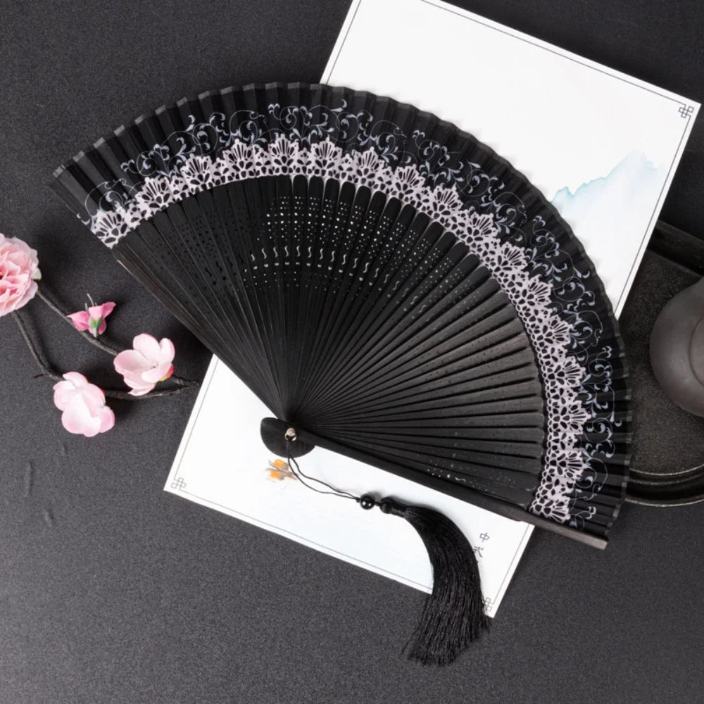 Chinese Silk Bamboo Folding Fan with Tassel – Dance & Décor
