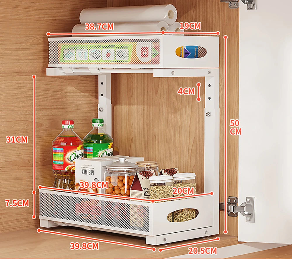 Under Sink Organizers and Storage, Adjustable 2 Tier Metal Pull out Cabinet Organizer for Bathroom, Kitchen, Pantry Zpaxo White 2-tier 1 Pack