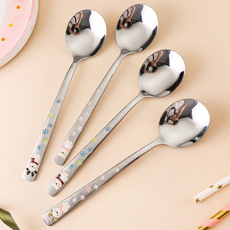 Korean Deer Embossed 304 Stainless Steel Long Handle Spoon Kitchen Spoon Zpaxo