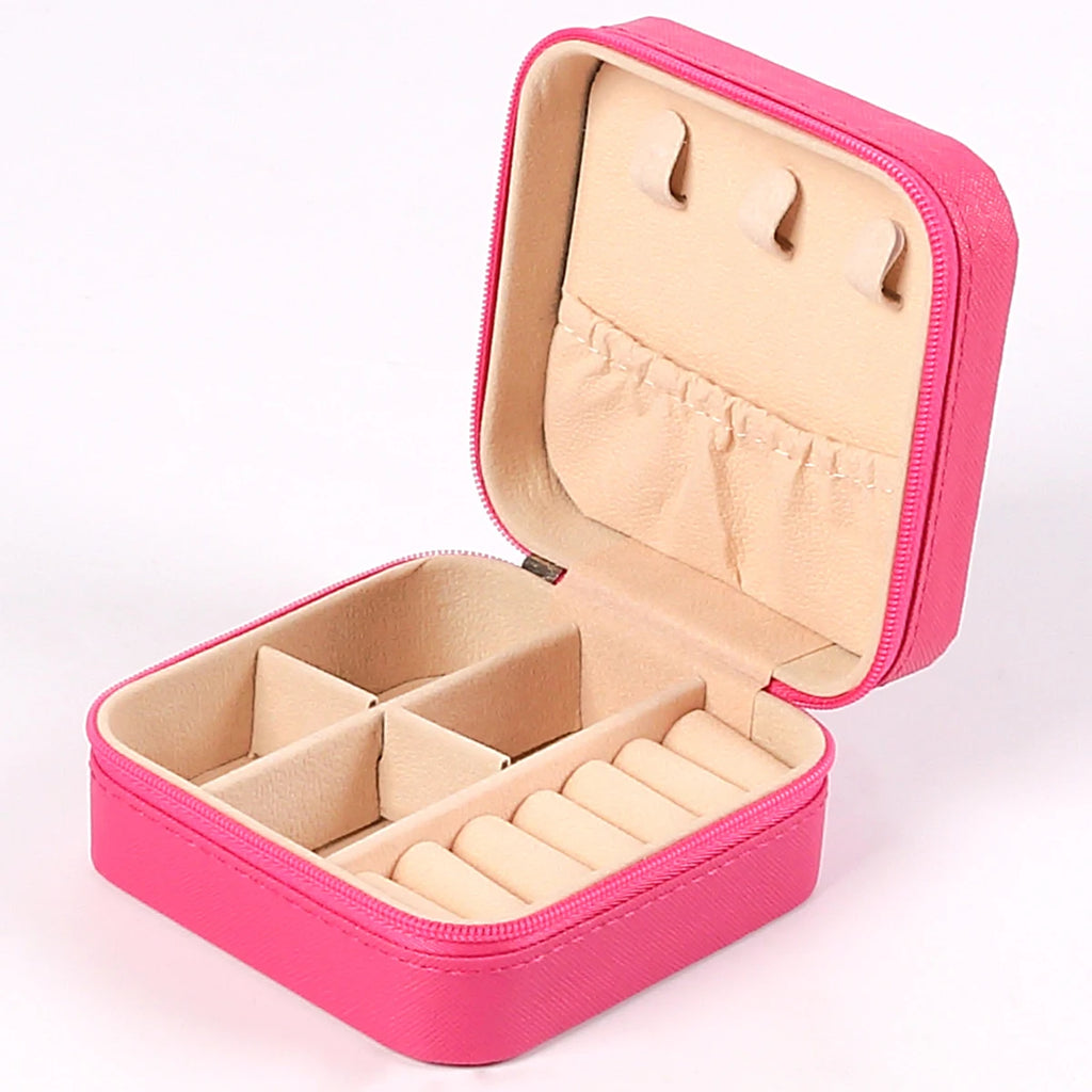 Portable Jewelry Storage Box Travel Jewelry Organizer Case Leather Storage Earrings Necklace Ring Jewelry Display Zpaxo Rose Red