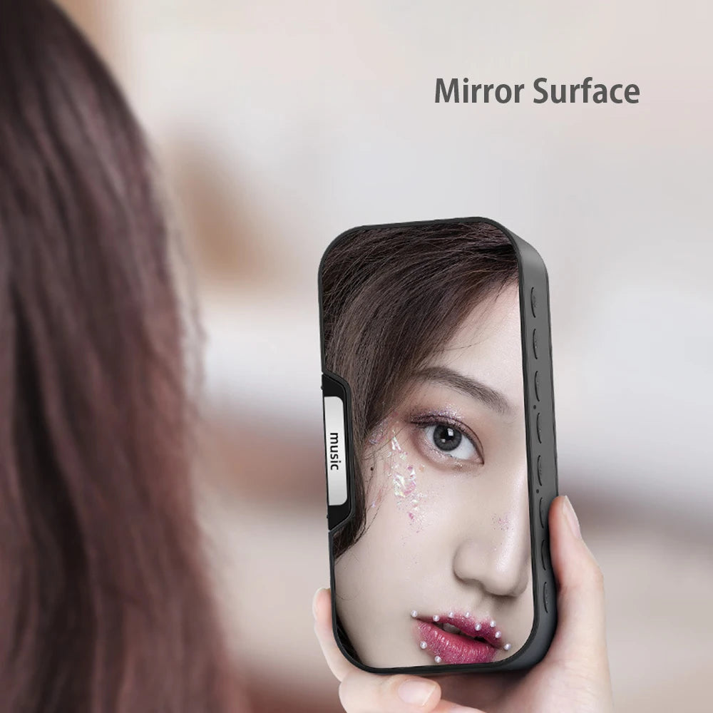 Digital Mirror Surface Alarm Clock Desktop Portable BT Speaker & FM Radio Rechargeable Support TF Card for Home Office Travel Zpaxo