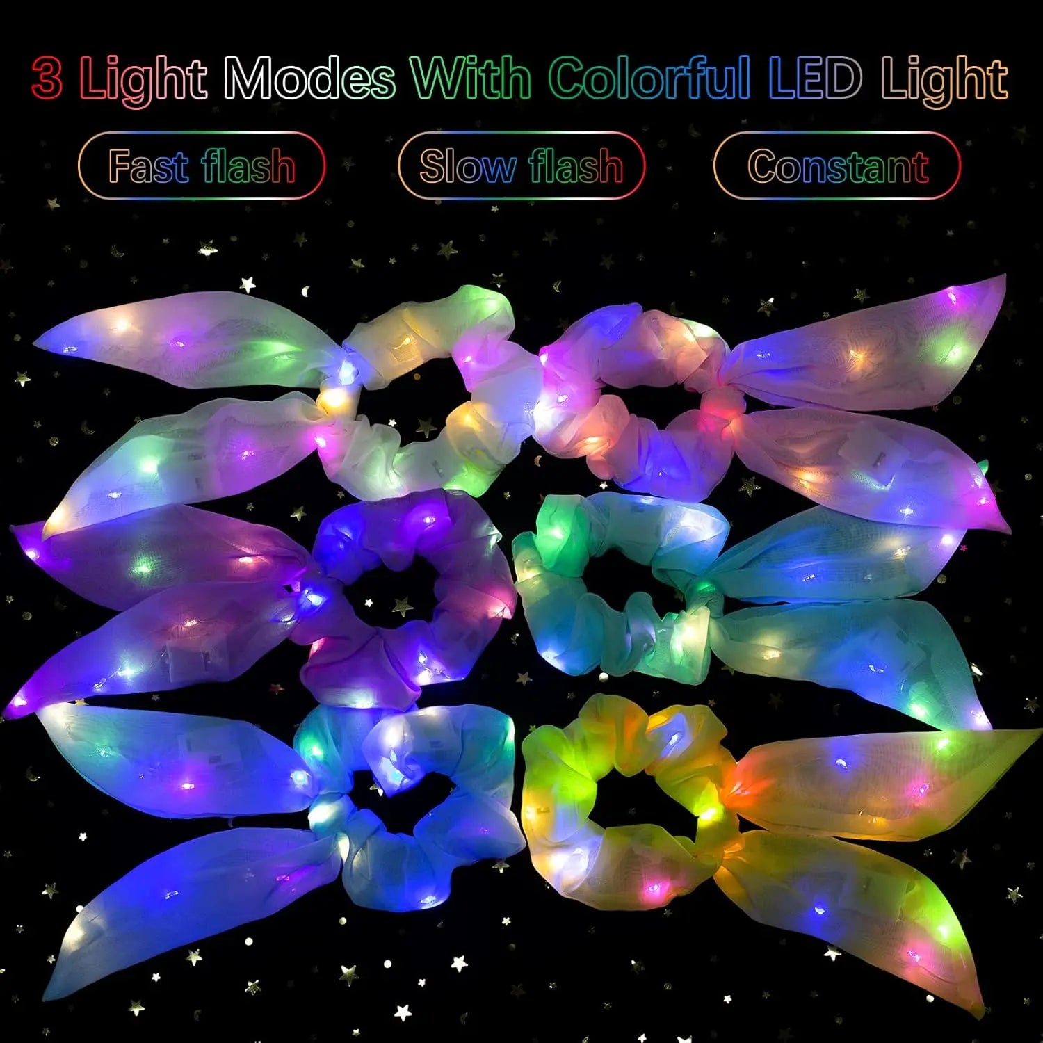 5 Led Light Up Bow Scrunchies Hair Scrunchie Ponytail Holders Women