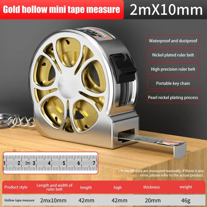 Mini Hollow Pocket Tape 2M Metric Tape Measure Stainless Steel Retractable Metric Ruler Portable Measure Home Measuring Tools Zpaxo Gold