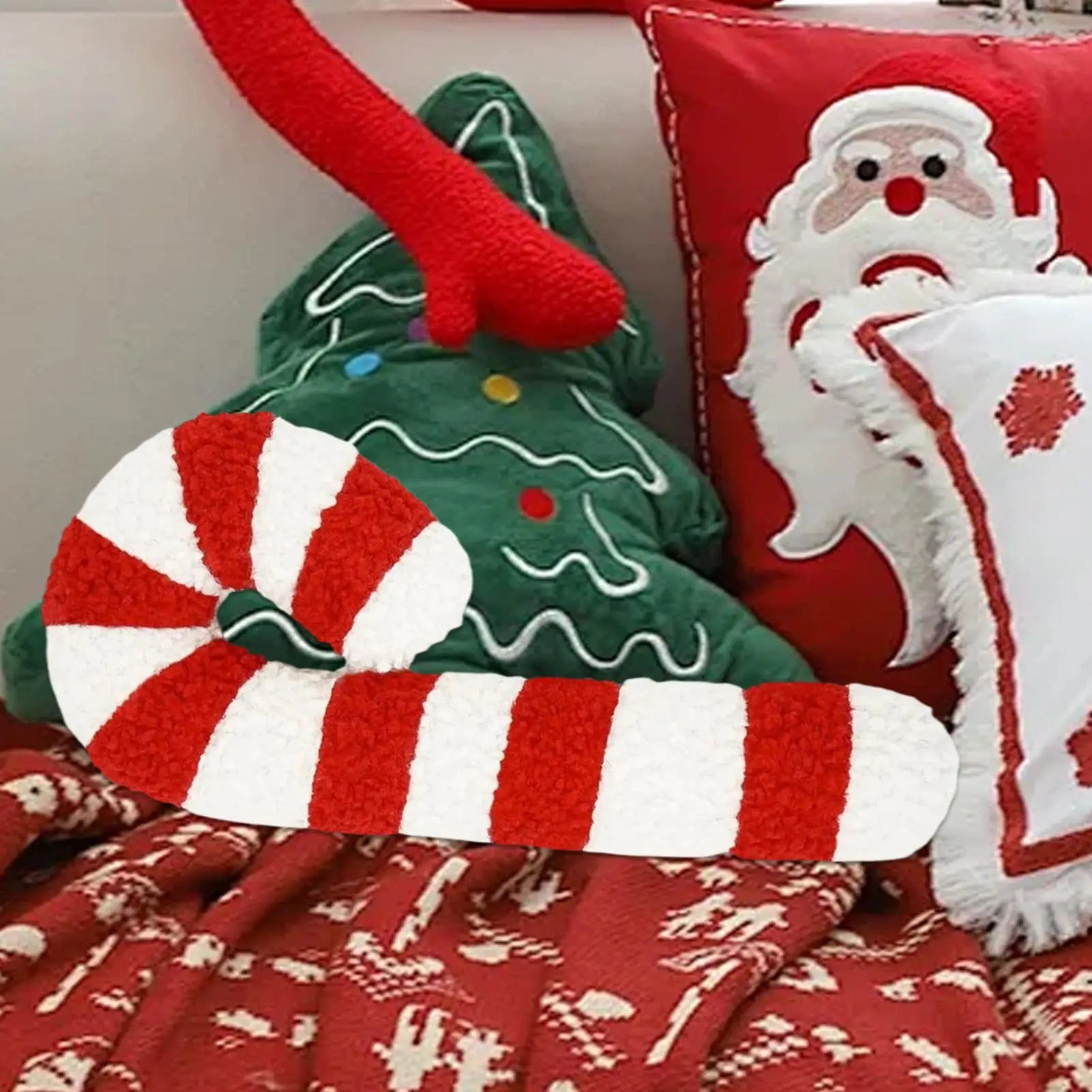 Candy Cane Pillow Christmas Holiday Plush Soft Decorative Cushion