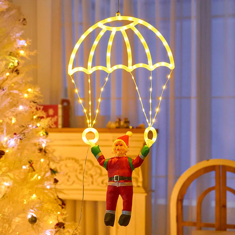 Christmas Santa Claus Parachute Leather Thread Lantern String Zpaxo