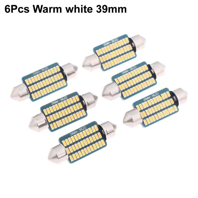 6-Pack C5W Canbus Festoon LED Bulbs 39mm 6500K White 300LM
