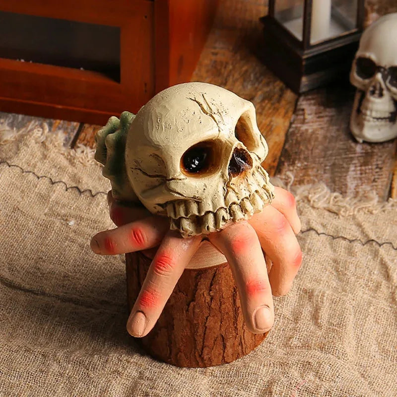 Resin 3D Skull Sculpture Ornament Hand-painted Realistic Halloween