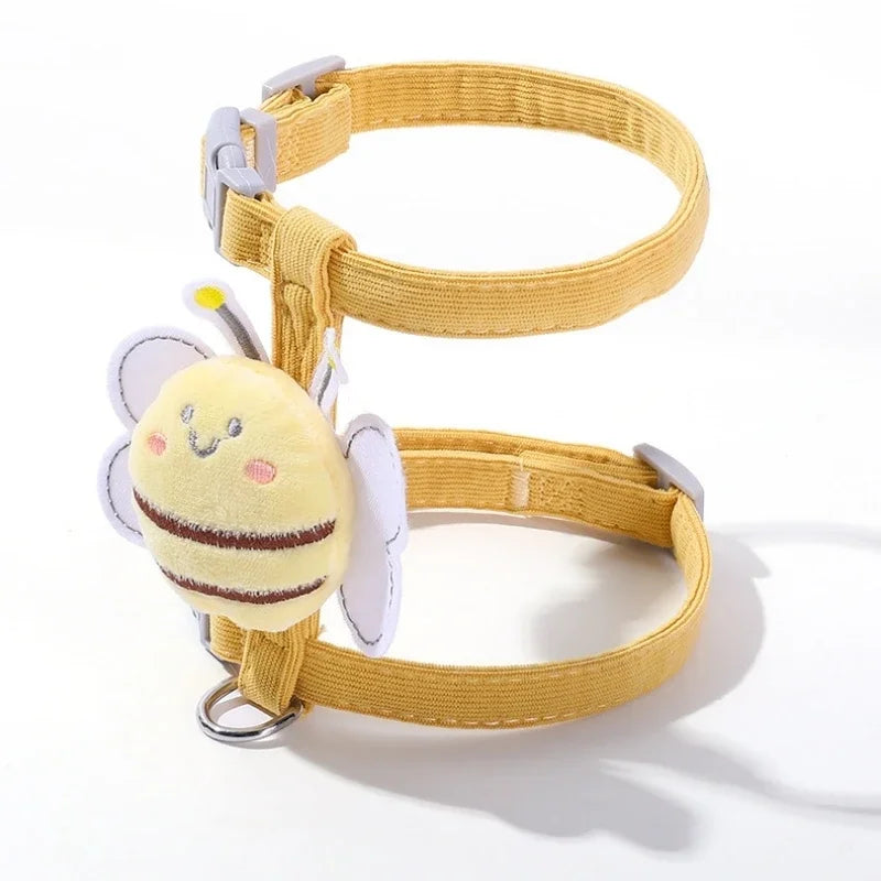 Cat Harness Leash Collar Adjustable Cartoon Bee Double Layer Dog