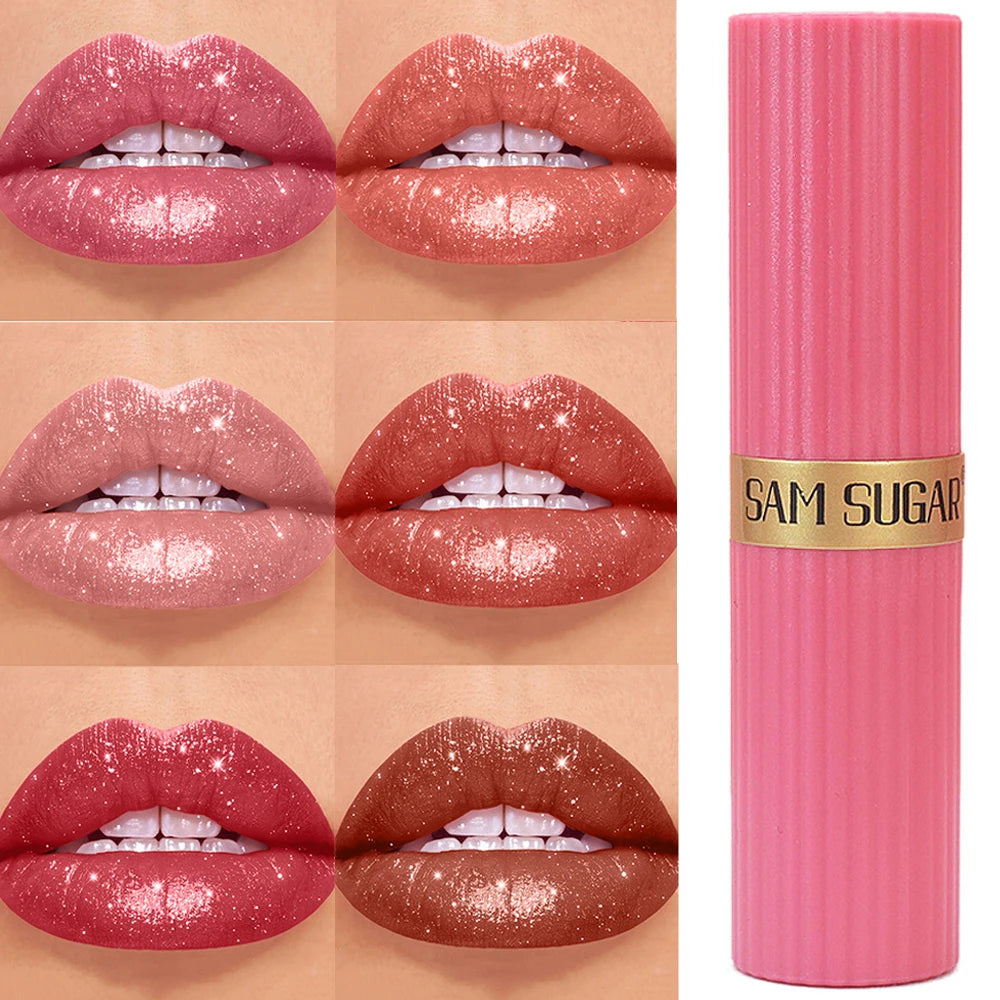 Chocolate Brown Luxurious Metallic Glitter Lipstick Long-Lasting Waterproof Non-Fade Shimmery Pearl Sparkling Lip Gloss Makeup Zpaxo