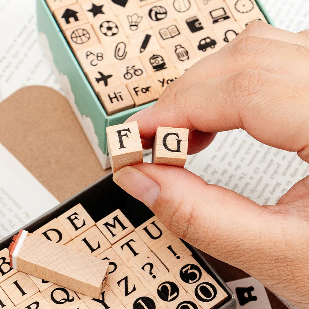 42-Piece Beech Wood Stamp Set – Letters, Numbers & Symbols Craft Stamp Set Zpaxo