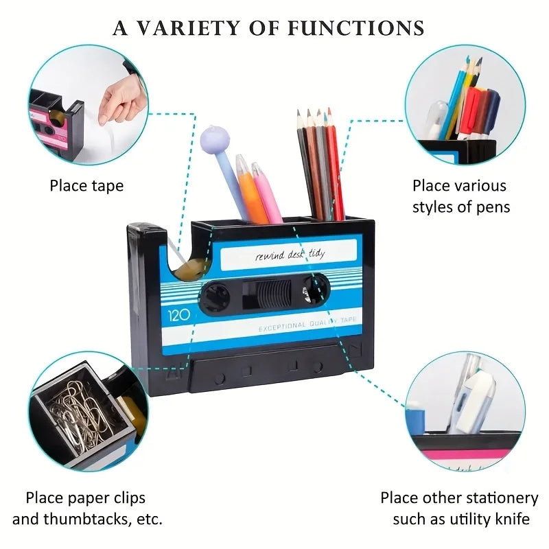 Retro Cassette Distributor Pen Holder Office Supplies Storage Box