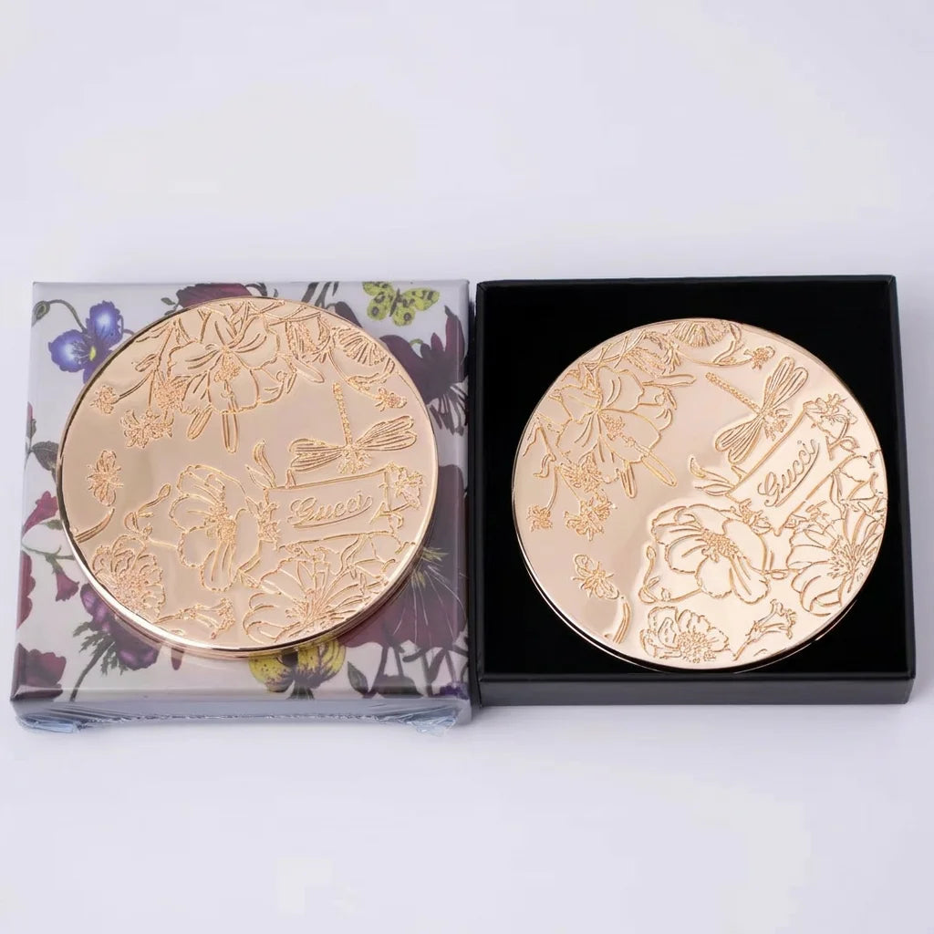 Vintage Gold Folding Compact Makeup Mirror – Floral Design
