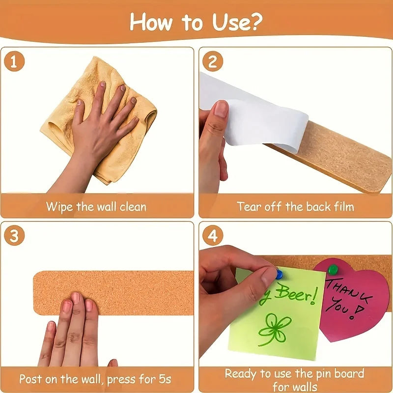 Self-adhesive Felt Board Strips Long Bulletin Bar Wall Memo Pins DIY