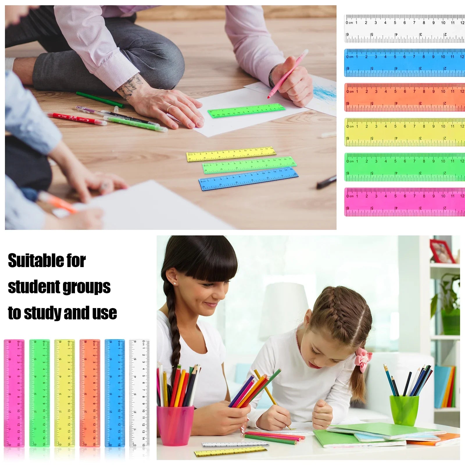 24PCS Colorful Ruler Clear Plastic Rulers Clear Assorted Kids Measuring Straight Ruler With Inches Centimeters Millimeter Bulk B Zpaxo