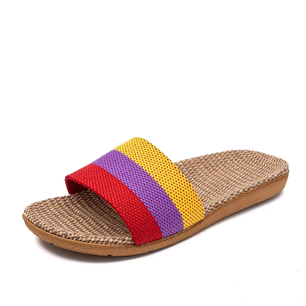 Summer Linen Women's Slippers Flat Sandals Home EVA Lightweight Shoes Zpaxo YELLOW 39-40