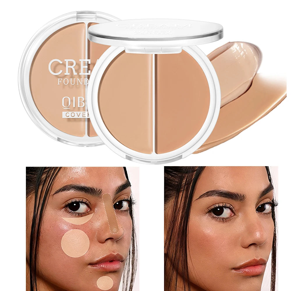 2-Color Foundation Concealer Palette - Creamy, Full Coverage, Long-Wearing for Contouring, Brightening & Natural 3D Face Makeup Zpaxo