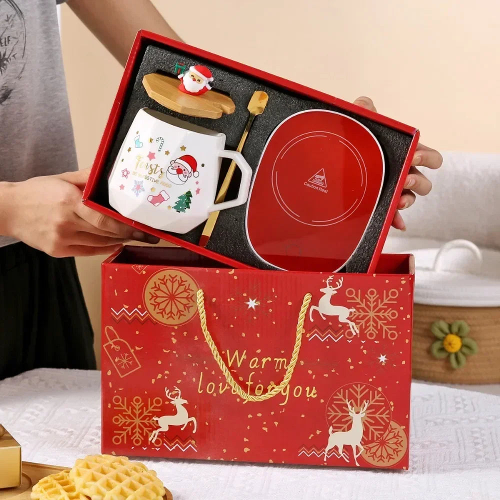 Warm 55 Ceramic Mug Lid Spoon Box Featuring Santa Claus Office Home