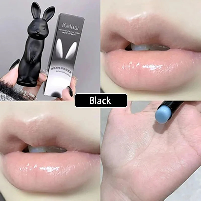 Rabbit Moisturizing Lip Balm Purple Rose Tint Crystal Jelly Colored Anti-chapped Smooth Lip Lines Base Clear Lipstick Lips Care Zpaxo Black
