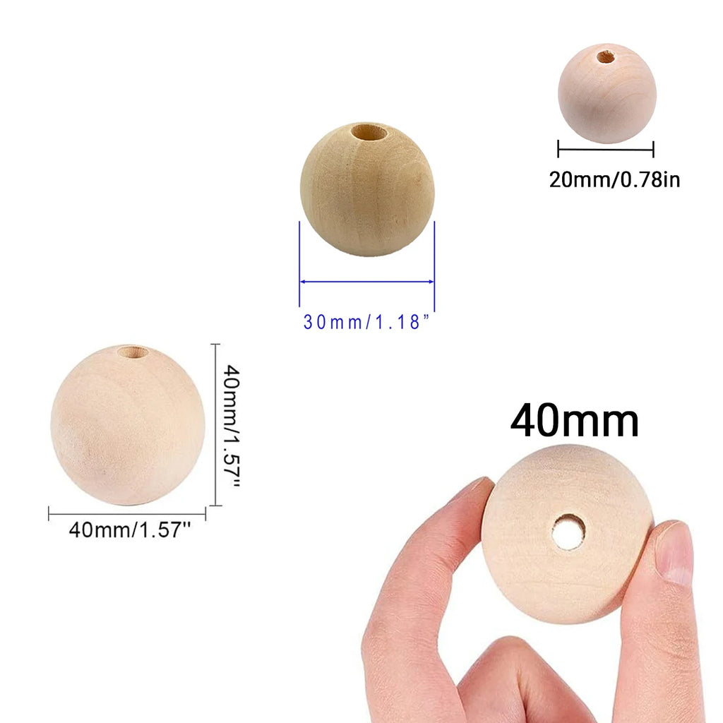 Round Wooden Beads 20/30/40mm – Lead-Free DIY Jewelry Craft Beads
