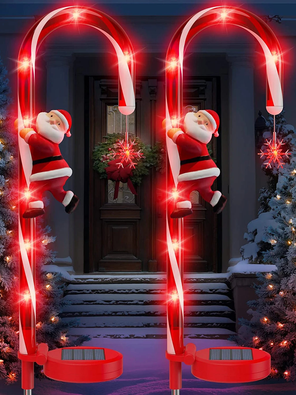 Solar Light Candy Cane Lamp Snowflower Santa Claus Outdoor Waterproof Zpaxo