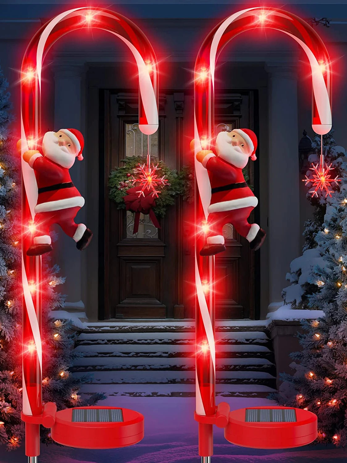Solar Light Candy Cane Lamp Snowflower Santa Claus Outdoor Waterproof Zpaxo