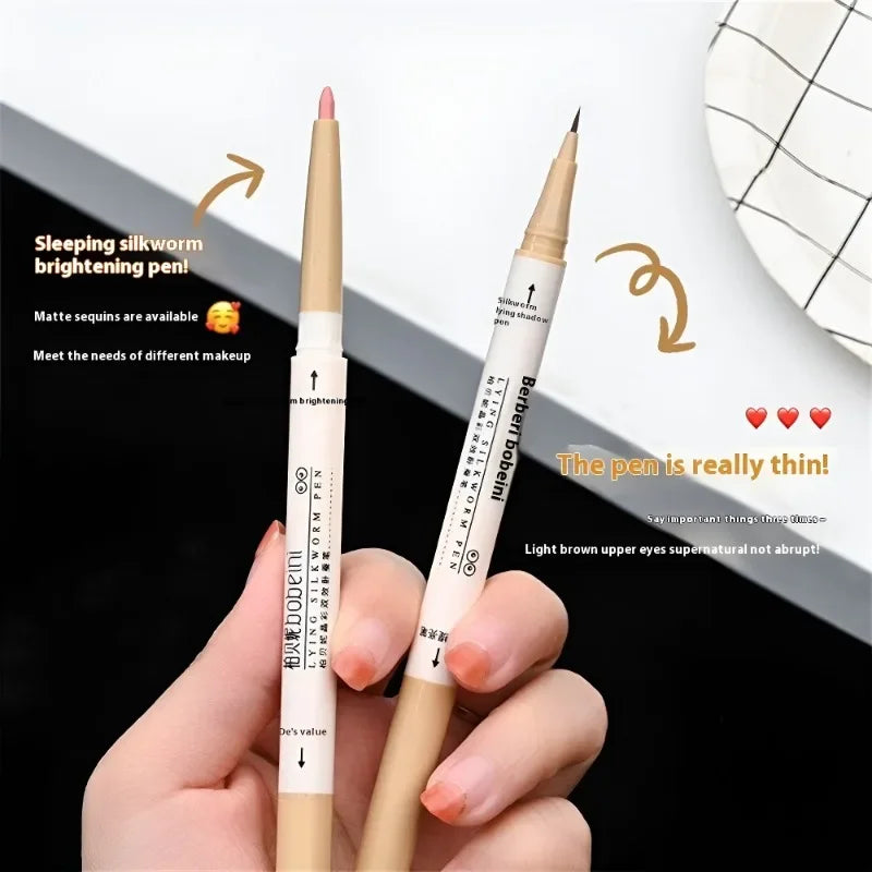 Ultra-fine Double Ended Eyeliner Pencil Matte Highlighter Eyeshadow Makeup Stick Sparkling Liquid Shadow Brighten Silkworm Pen Zpaxo