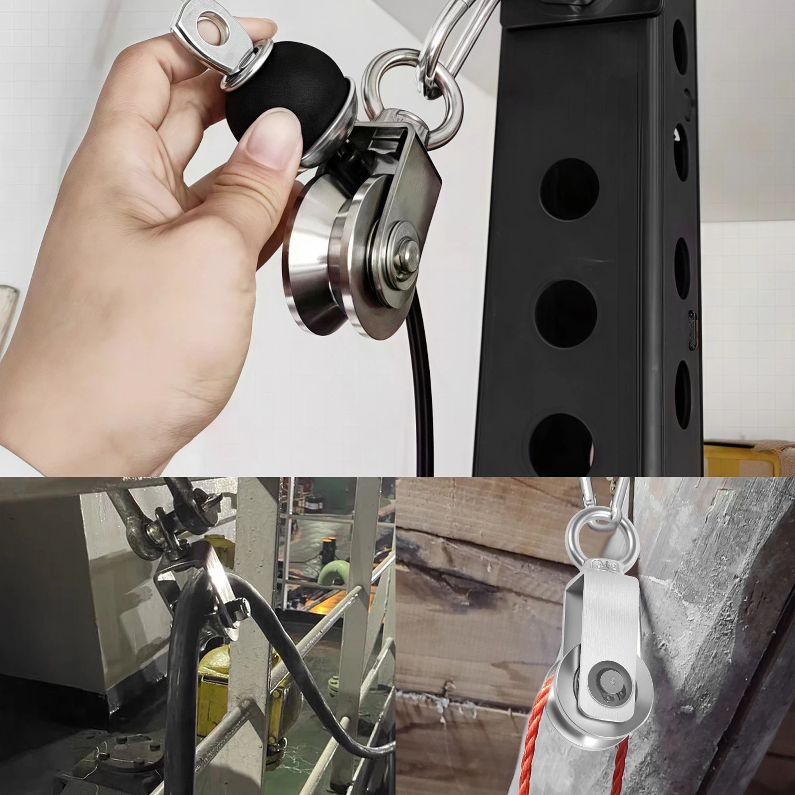 2Pcs Loading Lifting Wheel Tool Bearing Inside Stainless Steel Hanging Cable Pulley Block 360 Degree Swivel Heavy Gym Equipment Zpaxo
