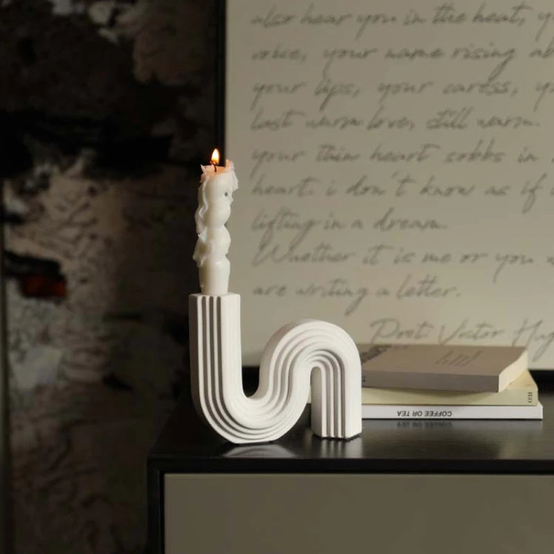 Nordic-style S-curve Candle Holder Creative Striped Ceramic Base