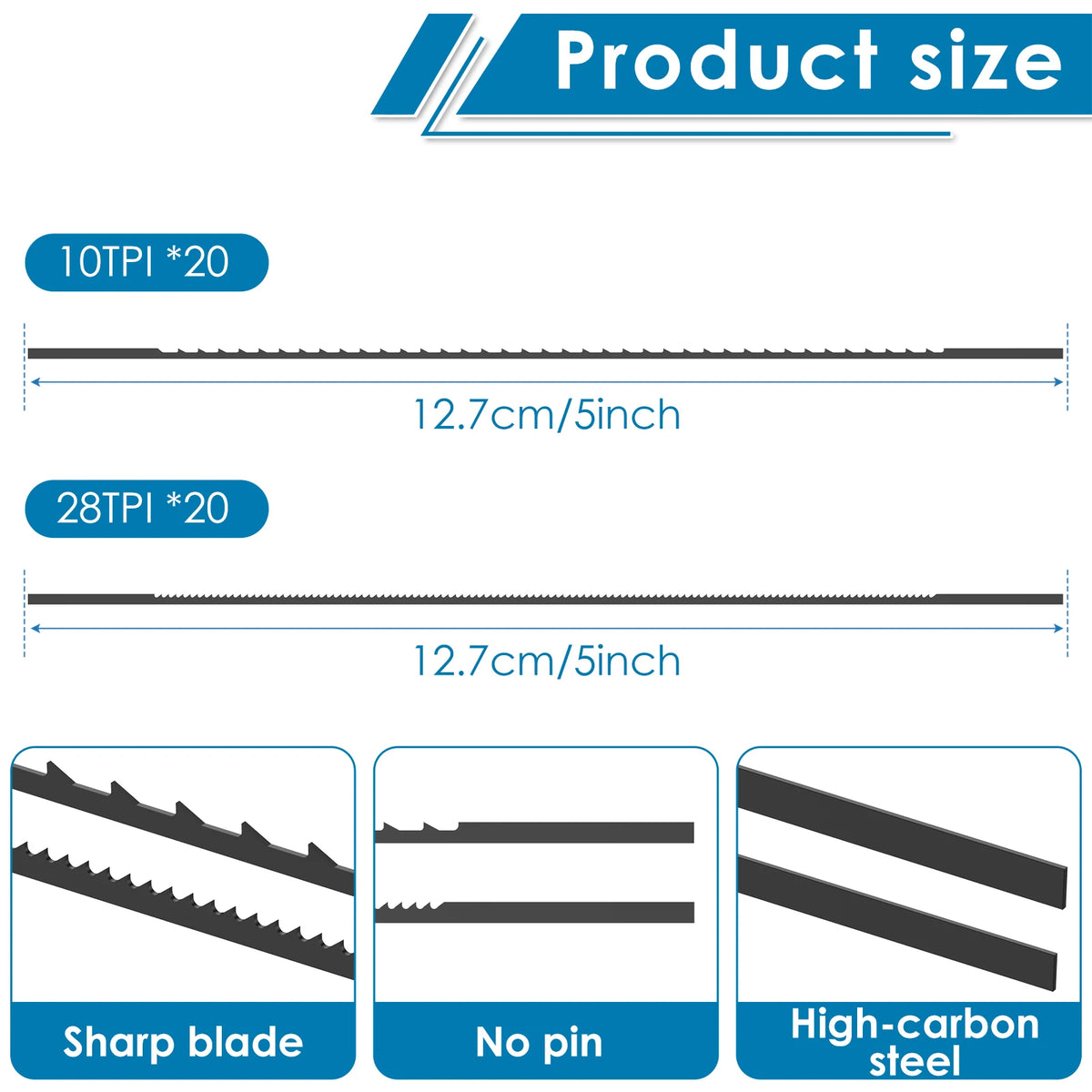 60Pcs Plain End Scroll Saw Blade Set 5 inch TPI 10/12/28 Fine Cut Power Tools Accessories Woodworking for Most Wood Plastic DIY Zpaxo 40PCS 5Inch