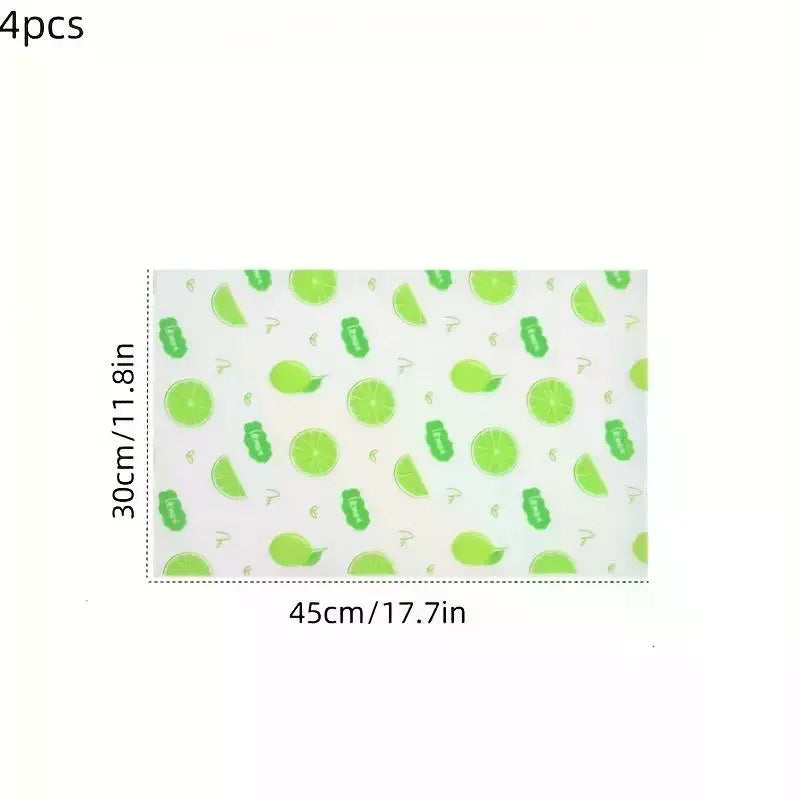 Moisture-Proof Non-Slip Washable Reusable EVA Material Novel Lemon Pattern Waterproof Refrigerator Liner Set 4Pcs Zpaxo