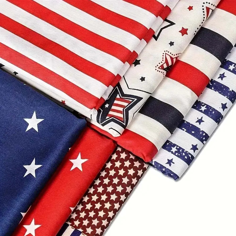 7pcs American Flag Fabric DIY Crafts Patriotic Sewing Supplies with Red, White and Blue Star-Pattern Independence Day Handicraft Zpaxo