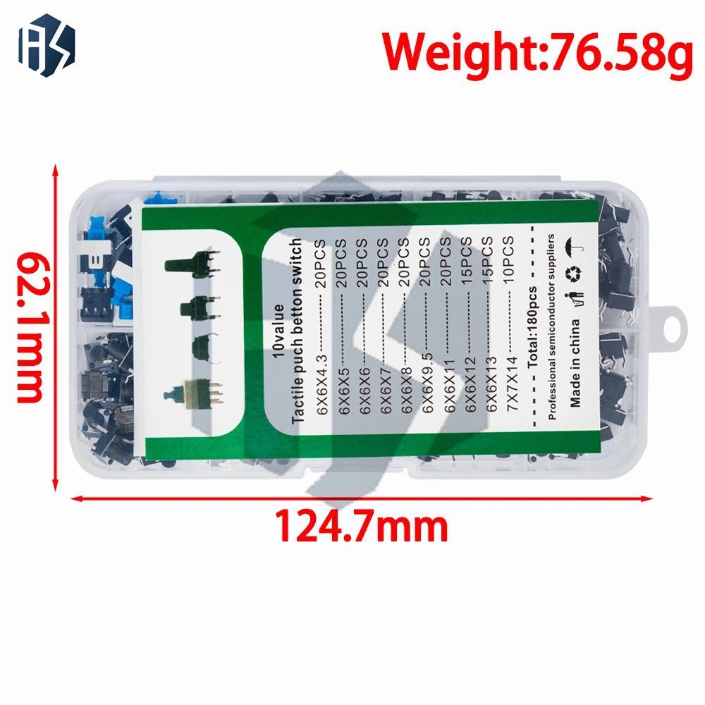 10-Assorted Tactile Switch Kit (180PCS): Mini Momentary Buttons for DIY Electronics Projects Zpaxo