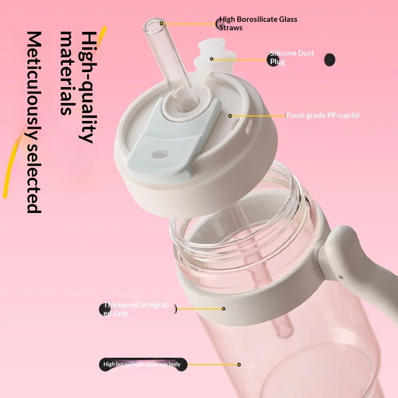 2026 New 1000ml Cross Border Popular Large Capacity Flower Tea Cup, Straw Glass Cup, High Borosilicate Car Ice Cream Cup Zpaxo