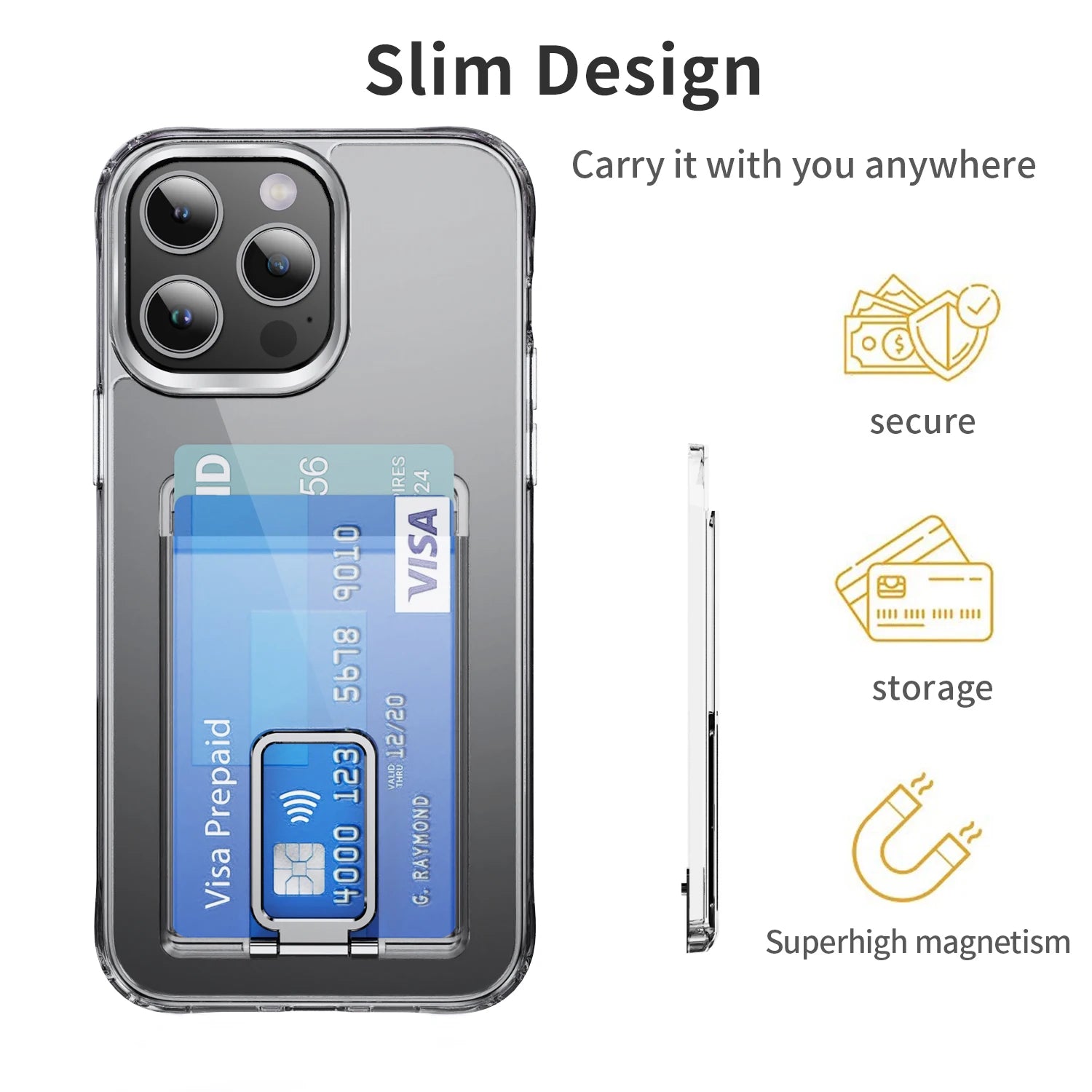 Transparent Strong Magnetic Phone Card Wallet For Magsafe Card Holder For iPhone 17 Macsafe Card Phone Back Bag Adsorption Stand Zpaxo