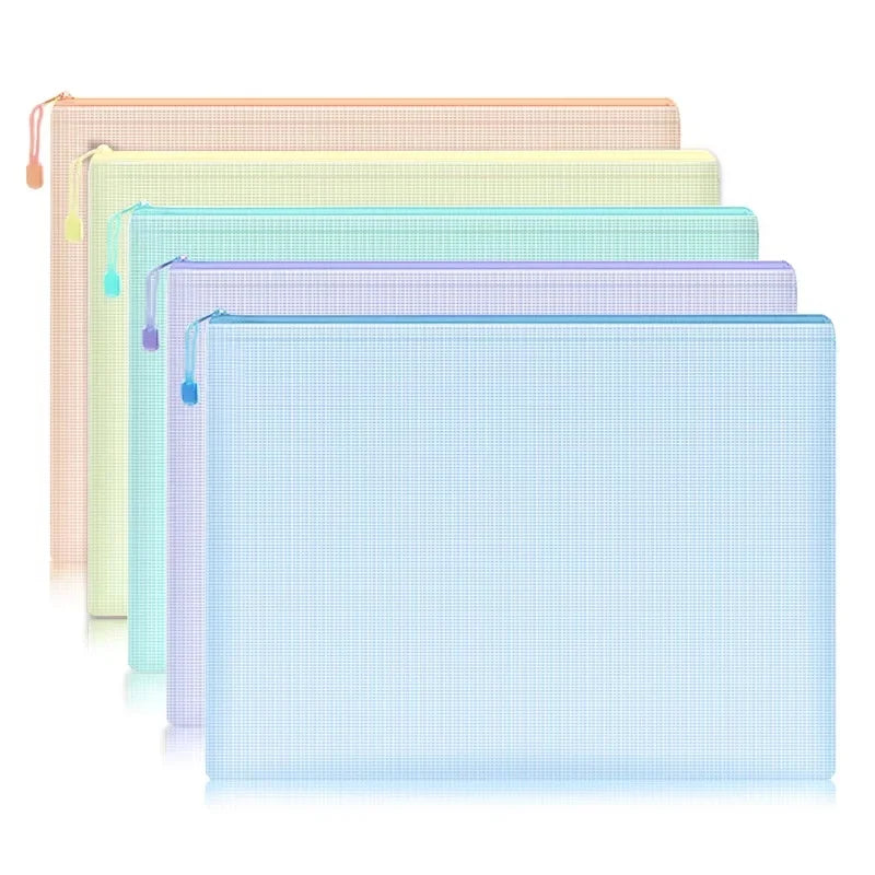 5- Mesh Zipper Pouch Document Bag Waterproof Zip File Folders A4 A5