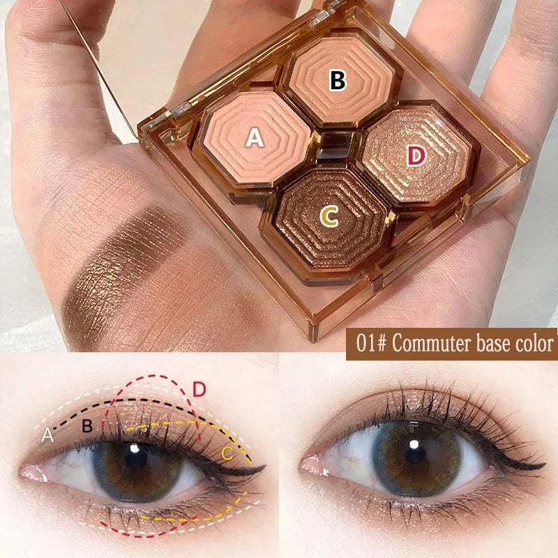 Four-color Eyeshadow Palette Chocolate Brown Daily Bright Shiny Matte