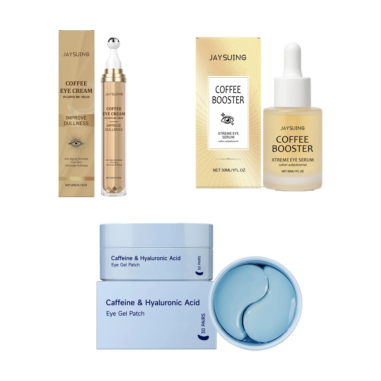 Coffee Eye Care Products Eye Cream with Roller Moisturizing Eye Mask Anti-Dark Circles Eye Serum for Puffiness Firming Hydration Zpaxo 3 IN 1