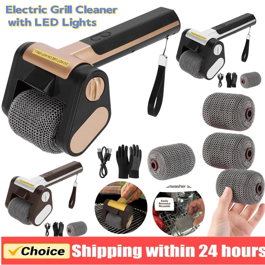 Electric Stainless Steel Roller Grill Cleaner Brush W Replaceable