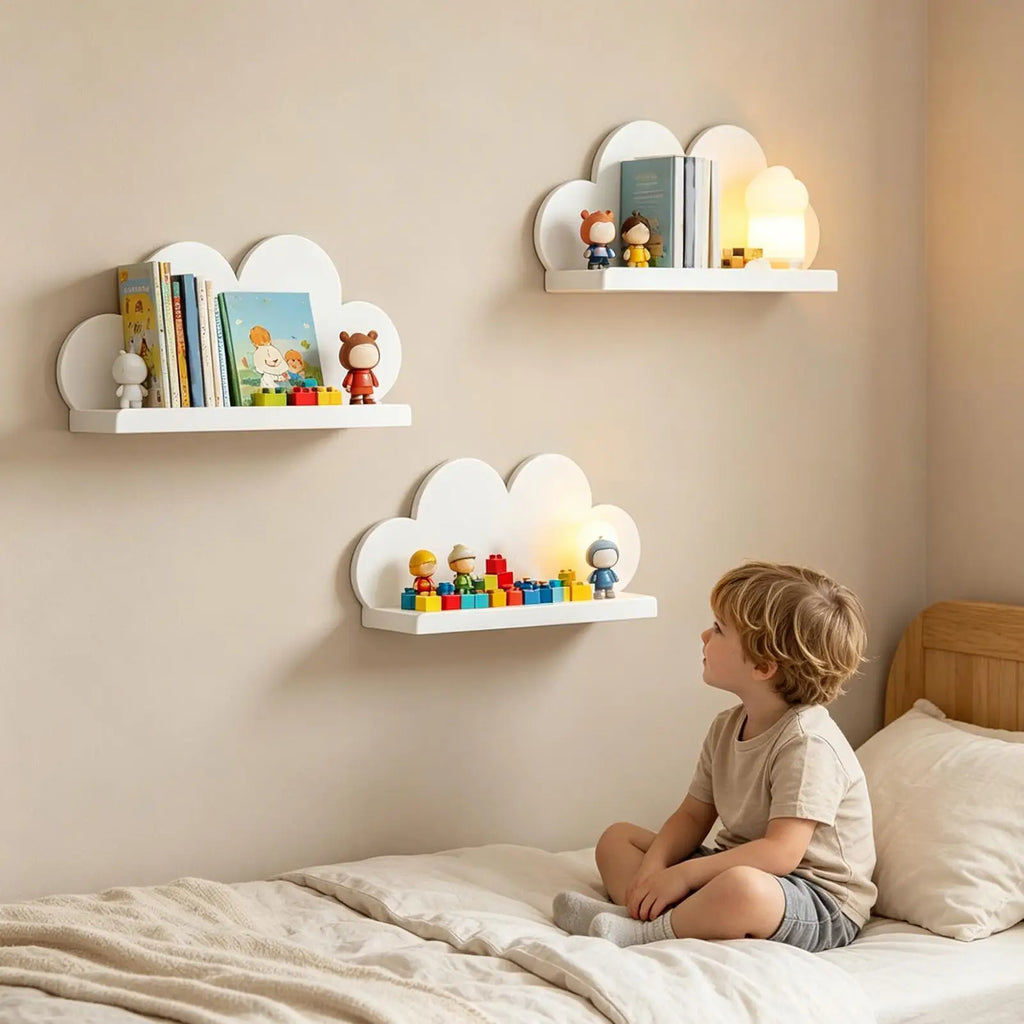Cloud Shelves 3 Pieces Cute Space Saving Organizer Wall Shelves for Kids Room Bedroom Playroom Nursery Living Room Home Decor Zpaxo