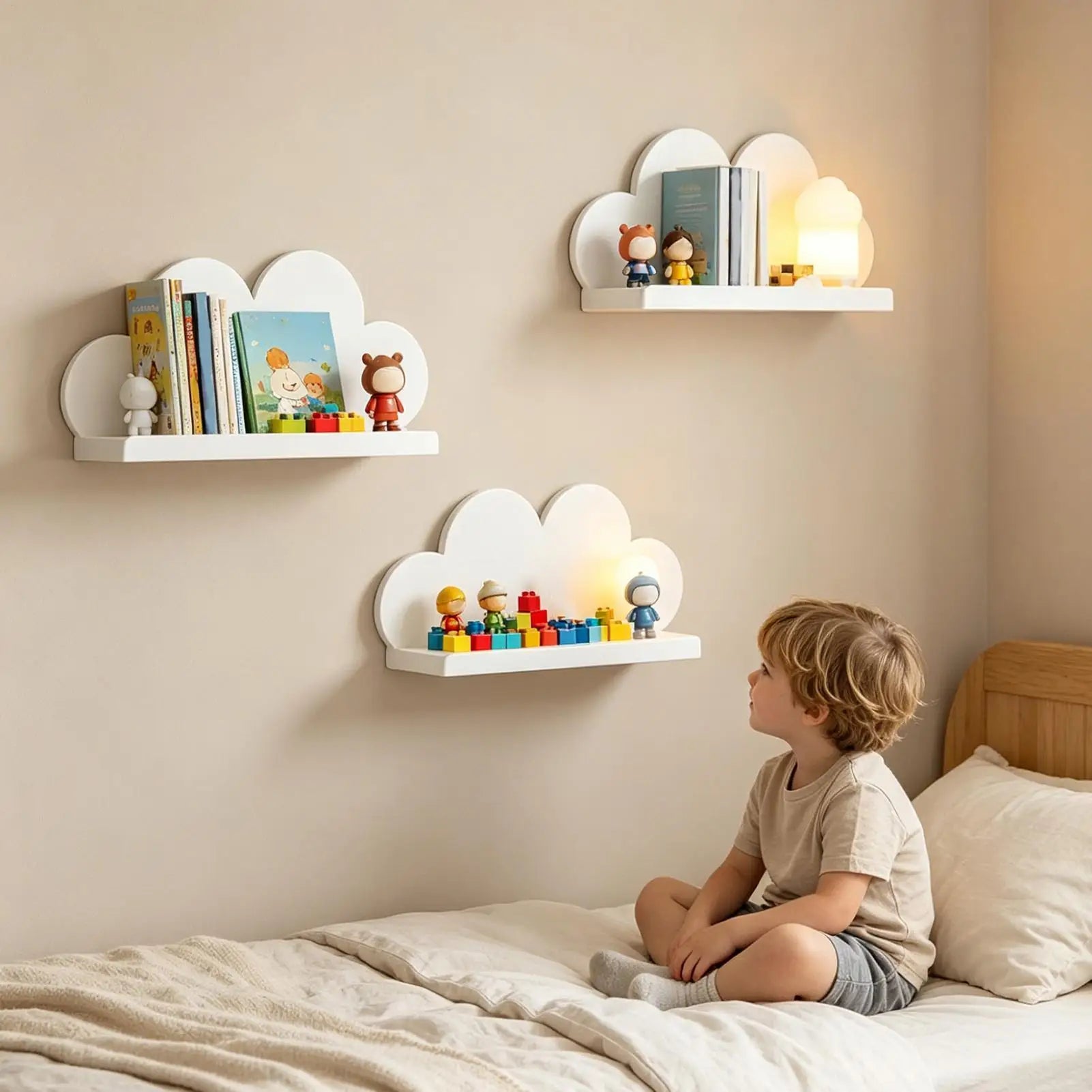 Cloud Shelves 3 Pieces Cute Space Saving Organizer Wall Shelves for Kids Room Bedroom Playroom Nursery Living Room Home Decor Zpaxo