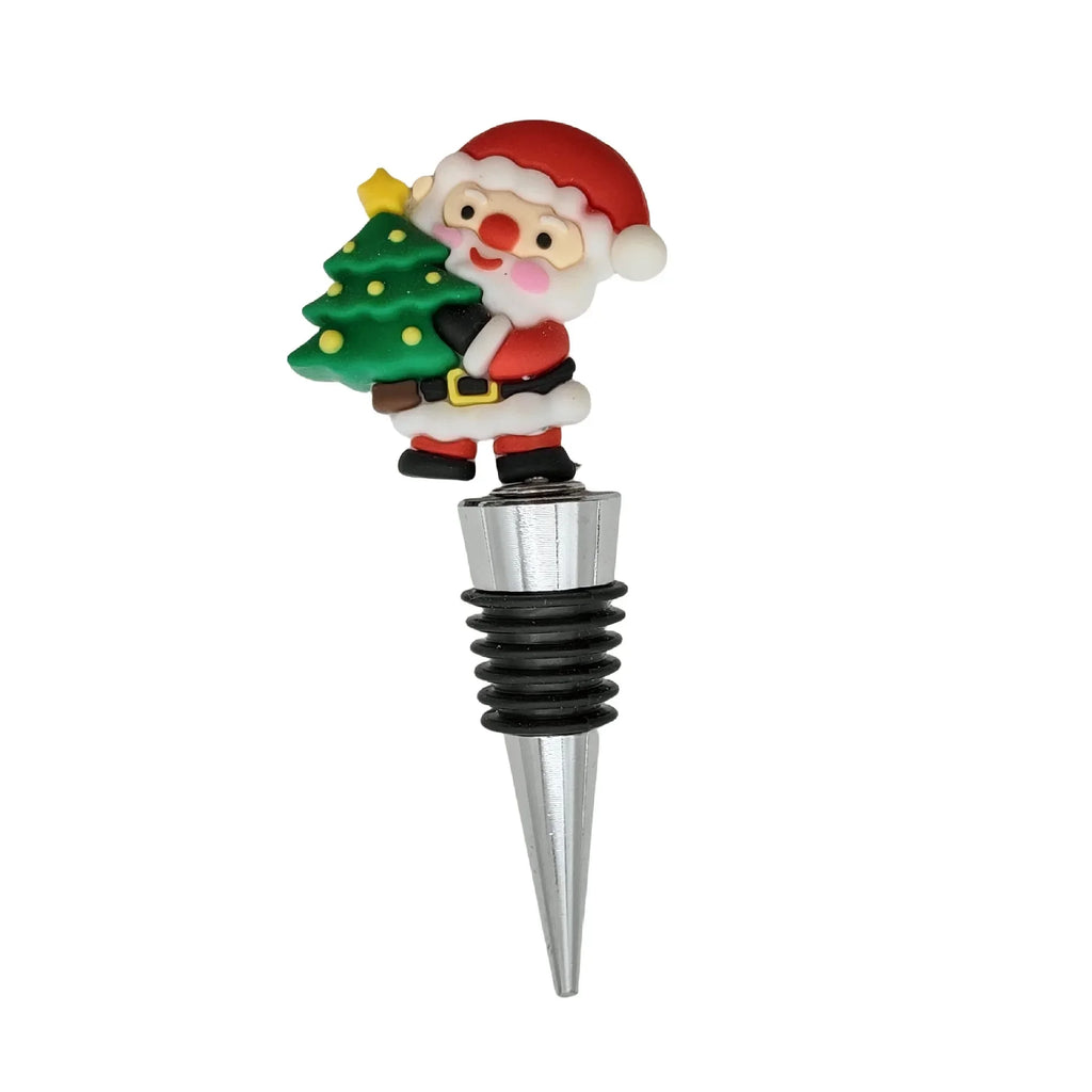 PVC Christmas Wine Stopper, Green Christmas Tree, Snowman Cane, Sugar Deer, Santa Claus Wreath, Red Wine Stopper, Glass Bottle Y Zpaxo B