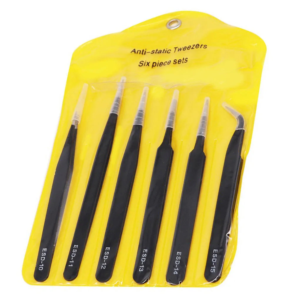 Anti-static Stainless Steel Tweezers Precision Maintenance Industrial Zpaxo 6 pcs