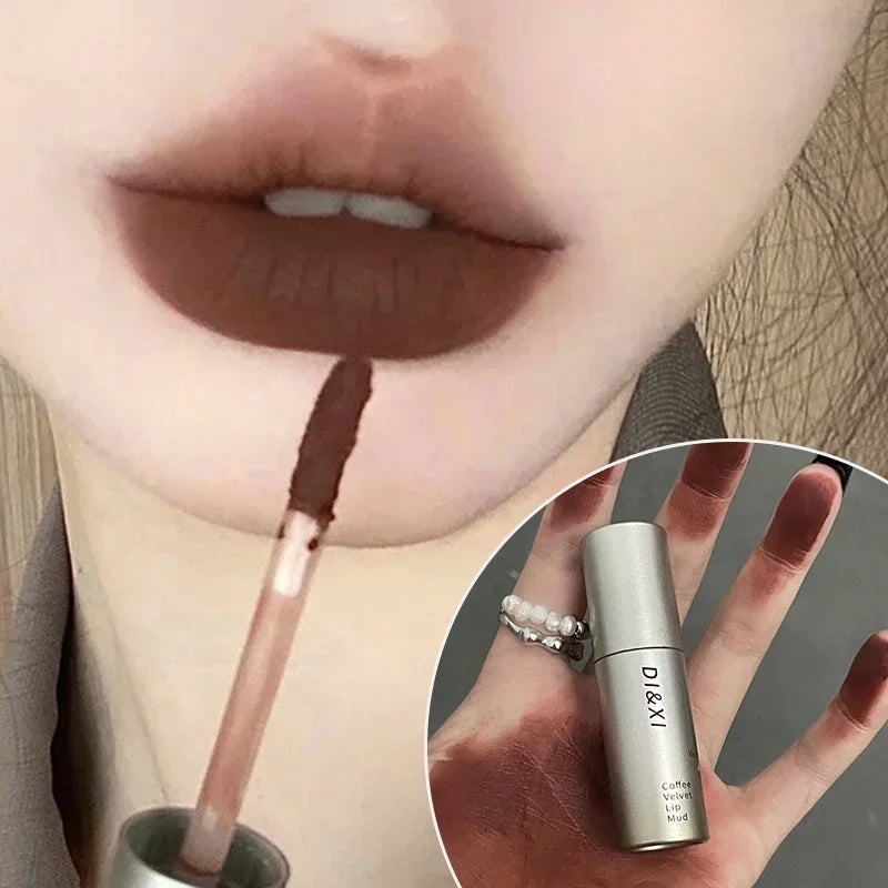 6 Colors Silky Velvet Matte Lipgloss Waterproof Non-Stick Cup No Fade Lip Glaze Low-saturation Gray Pink Liquid Lipstick Makeup Zpaxo