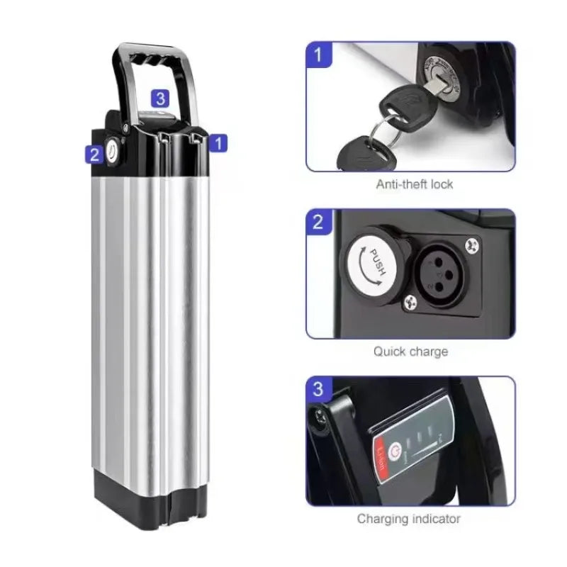 Batterie lithium-ion universelle 36V 48V 15ah-20ah Silver Fish 18650, batterie de vélo pliant, BMS intégré pleine capacité Zpaxo