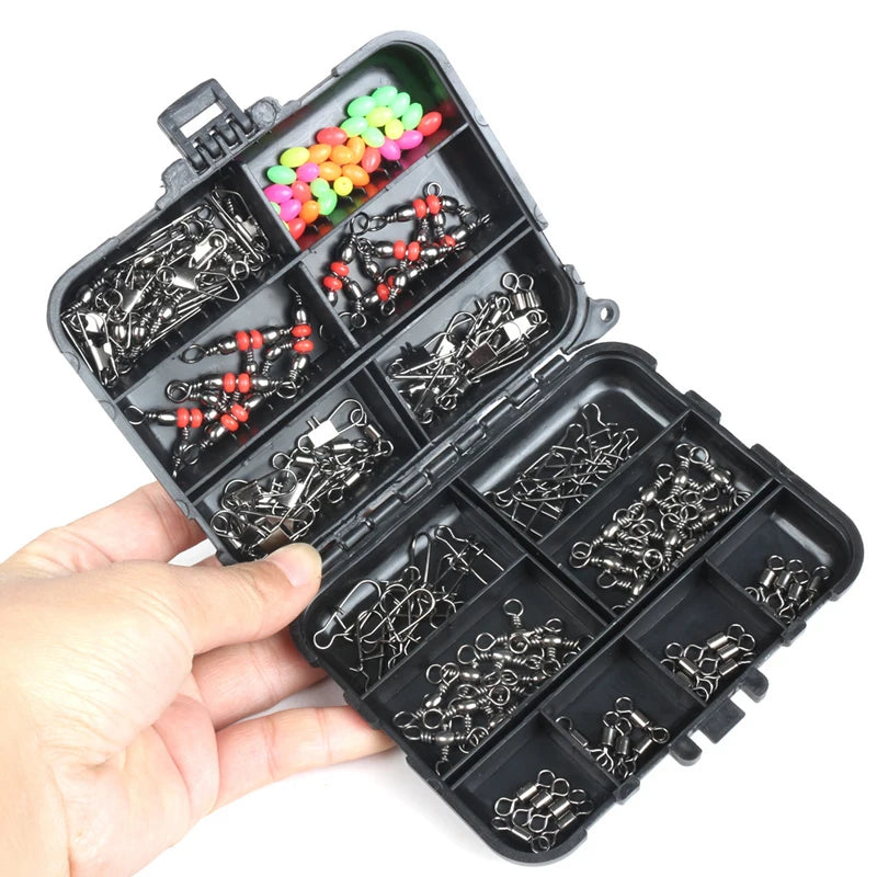 2026 New Arrival 140Pcs Fishing Accessories Kit Fishing Swivel Snaps Triple Swivel Connectors And Barrel Snap Clips Fishing Set Zpaxo
