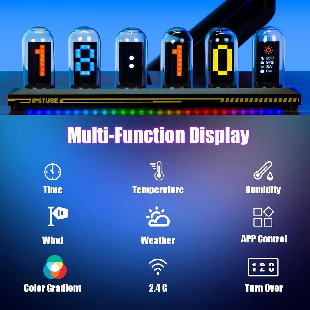 Smart RGB Nixie Tube Clock Night Light With Bluetooth APP DIY Digital Analog Glow Desktop Decoration Light For Gaming Home Decor Zpaxo