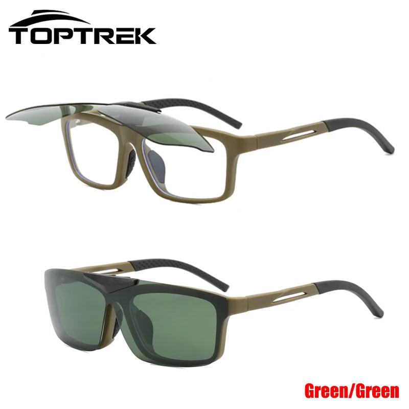 Toptrek Flip Updown Outdoor Sports Cycling Sunglasses Men Male Female Polarized Driving Eyewear UV400 Sun Glasses Women Baseball Zpaxo Green Green