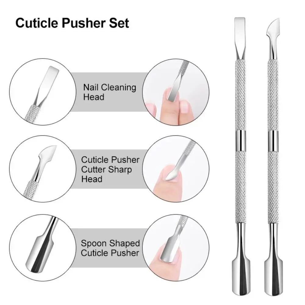 Stainless Steel Cuticle Pusher Double-sided Beveled Dead Skin Remover Zpaxo