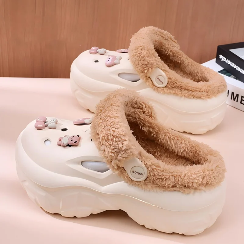 Winter Women Platform Slippers Warm Fur Cute Girls Decoration Fluffy